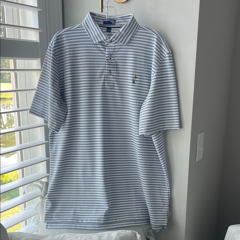 Stitch NWOT Classic Blue Striped Polo Shirt, Size L.